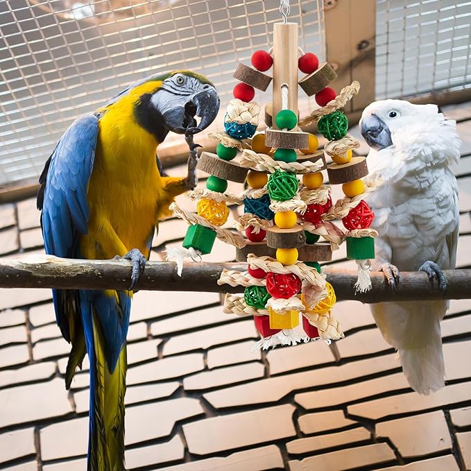 3 Pcs Extra Large Bird Parrot Toy Multicolored Natural Wooden Parrot Cage - Image 5