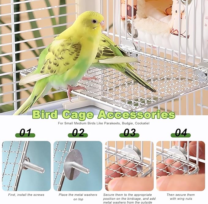 Stainless Steel Bird Perch for Cage, Open-Grid Easy Clean Parrot Perch Stand - Image 6