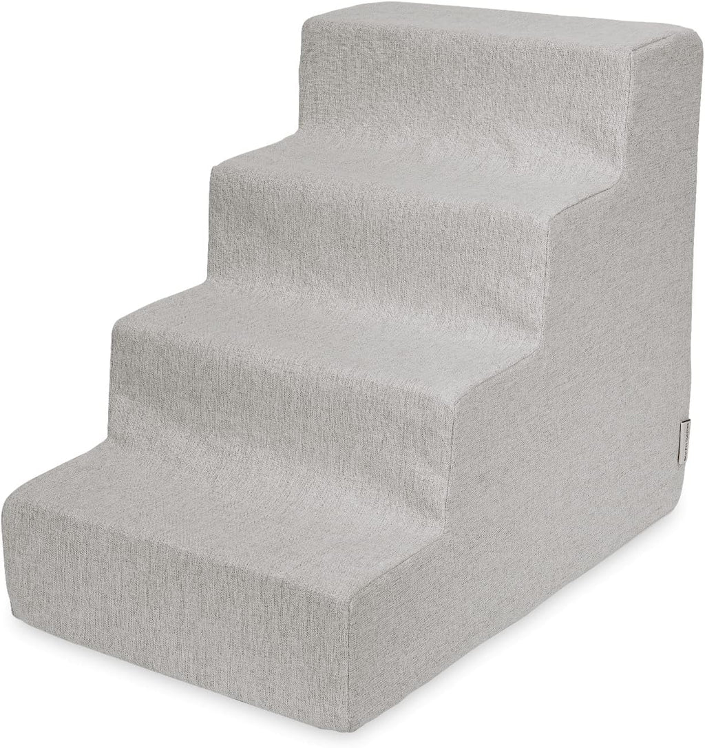 Best Pet Supplies Dog Stairs & Steps - Foam Steps for Small Dogs & Cats, Non-Slip Indoor Balanced Pet Step Support, Dog Ramp, No Assembly, Ash Gray Linen, 4-Step (18-inch Height)