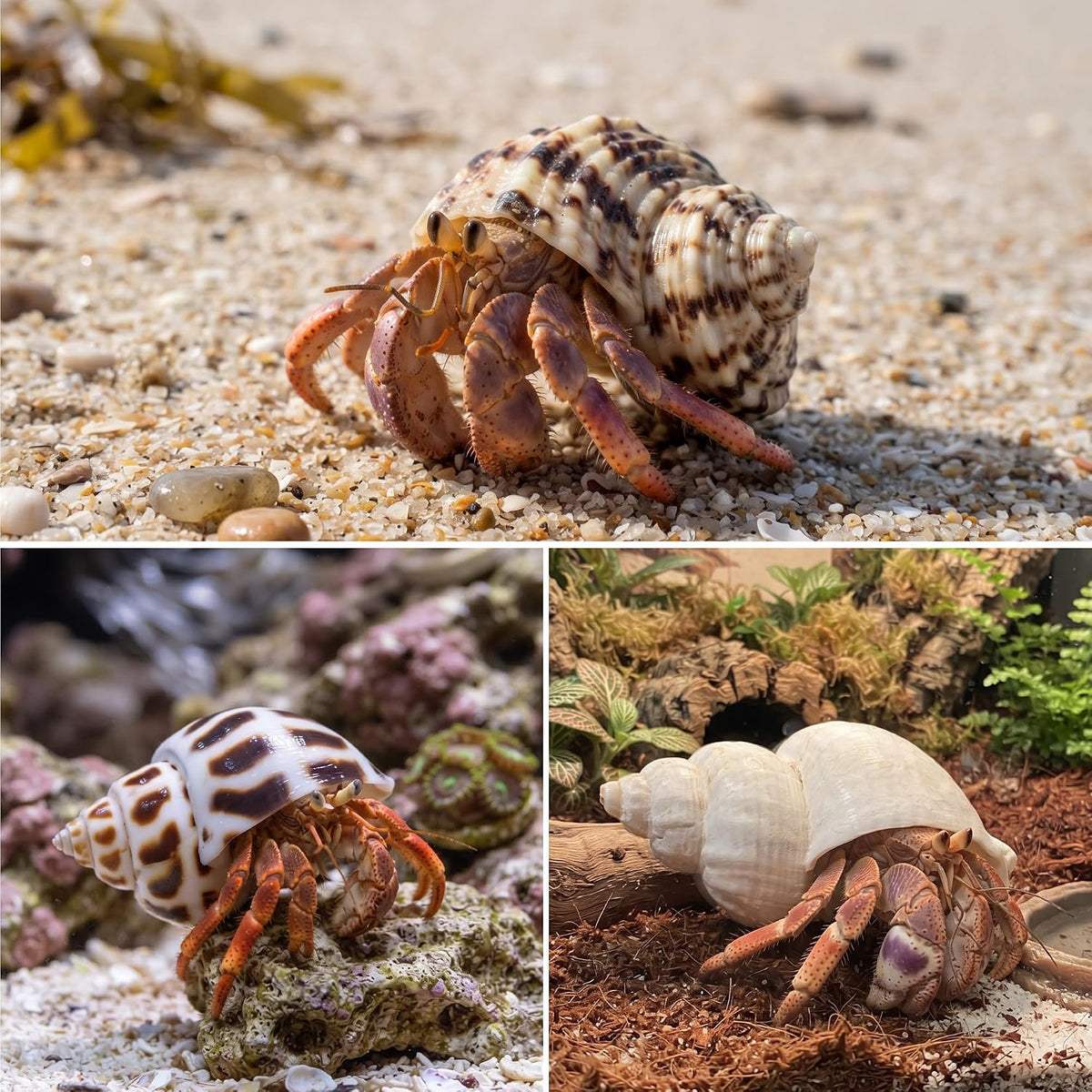 5PCS Hermit Crab Shells Medium to Large 2.1"-3.5" Shells Opening 1.2"-2.3"