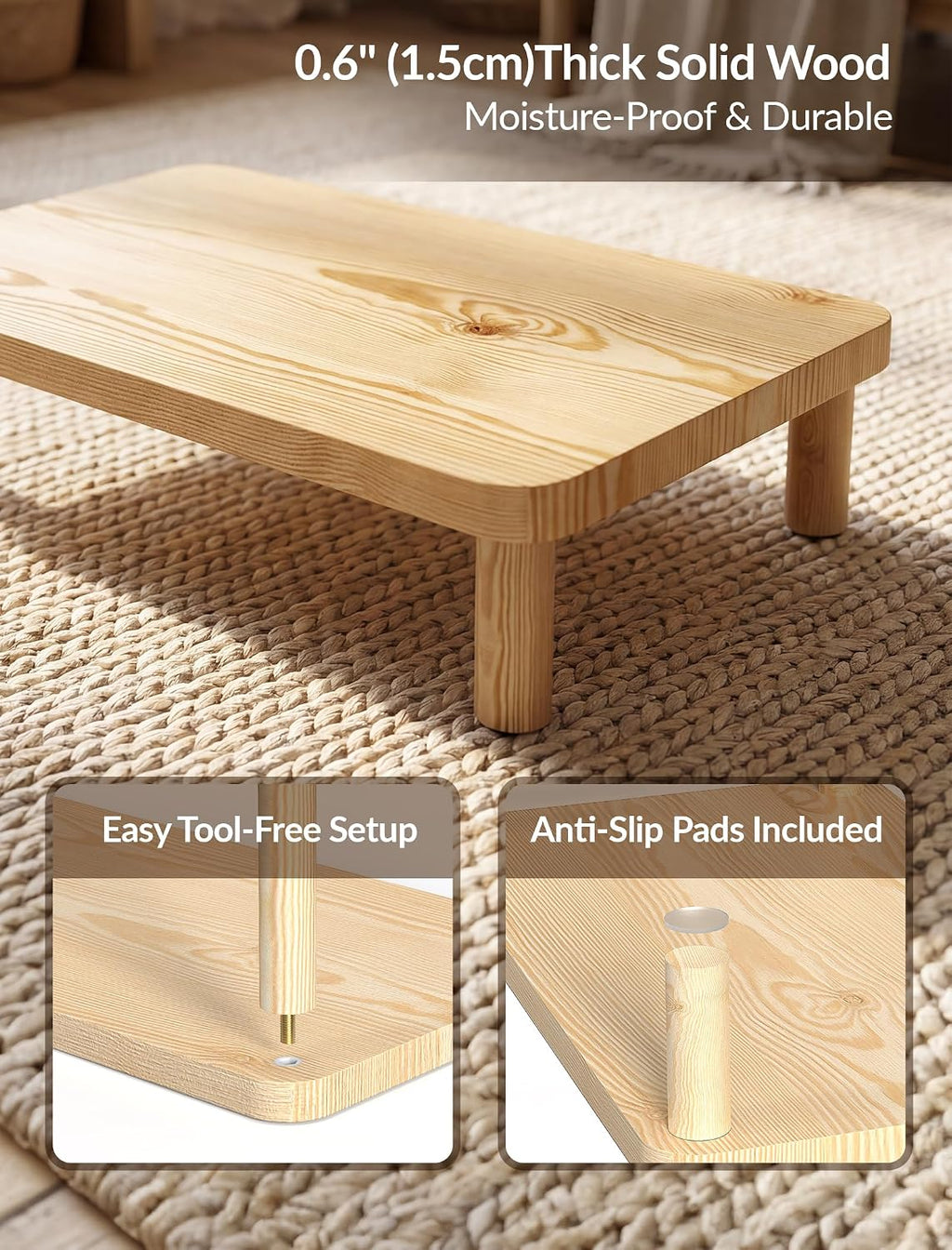 NiHome Cat Feeder Stand, Adjustable Height Wood Cat Food Table with Mat