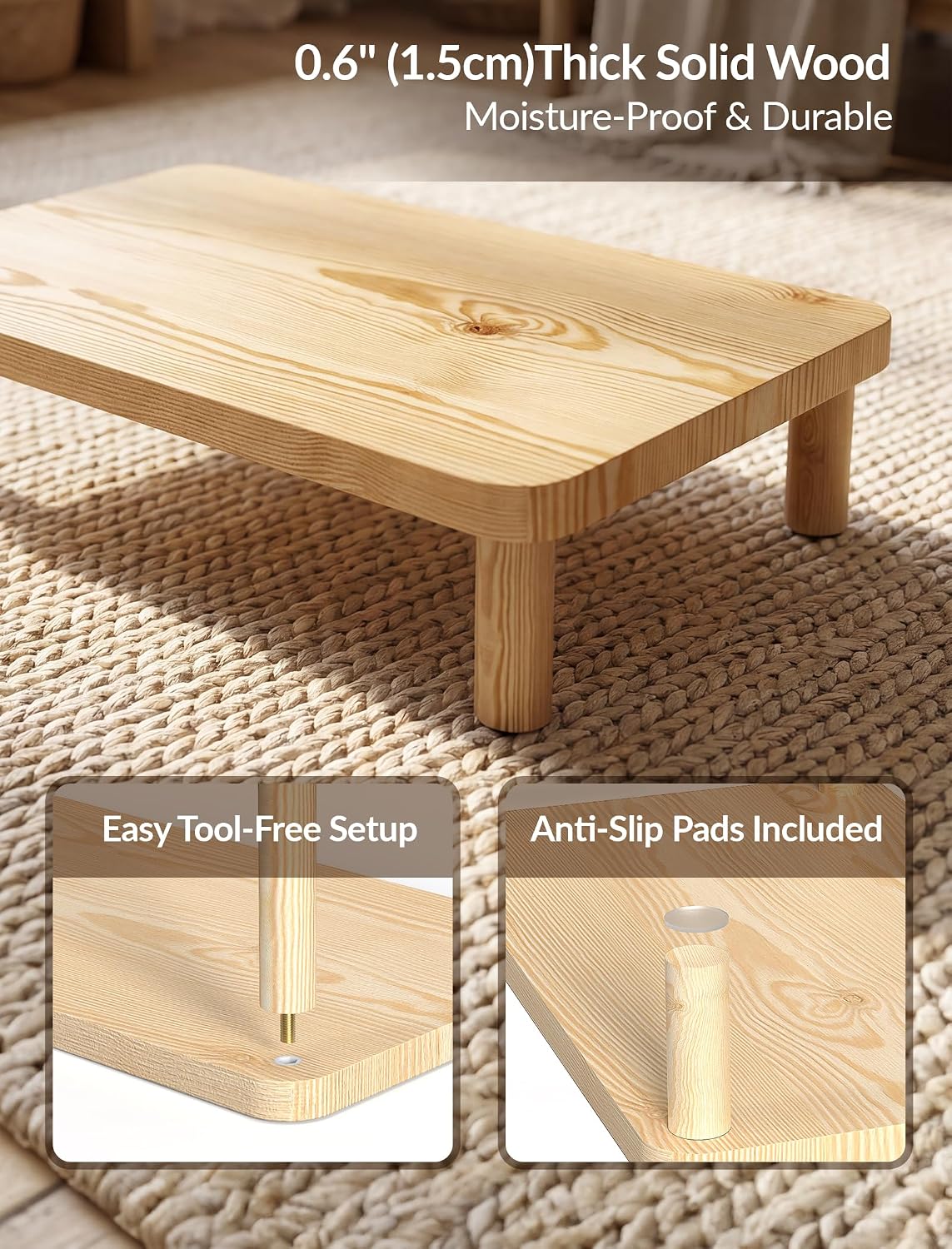 NiHome Cat Feeder Stand, Adjustable Height Wood Cat Food Table with Mat