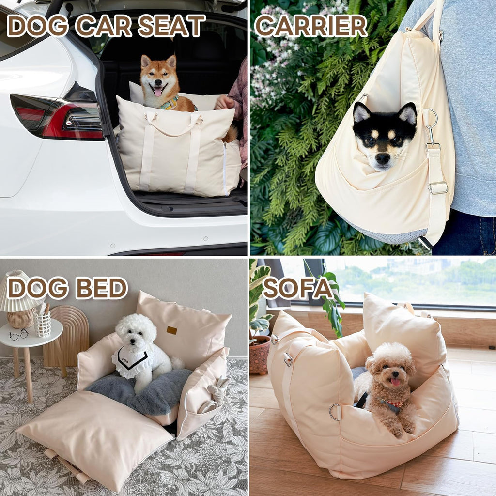 PETTENA Dog Car Seat for Dogs, Premium Dog Booster Seat with Storage Pockets, Detachable Washable Portable Dog Bed, Waterproof Puppy Car Bed,Car Seat for Small/Medium Dogs/Cats (22" x 23.6" x 17.3")