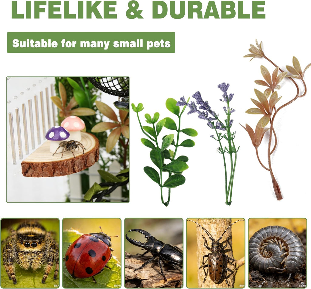 Jumping Spider Enclosure Accessories Kit, 14Pcs Spider Tank Decor Set with Hide, Plants, Moss, Ledge & Tools for Tarantula Habitat Decor（The Product Does not Include a breeding Box.）