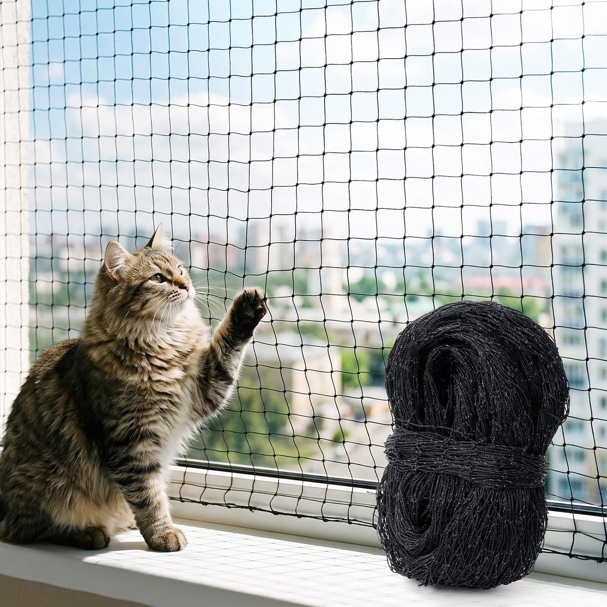 10 x 13 ft Cat Balcony Netting with Steel Wire-Reinforced Mesh