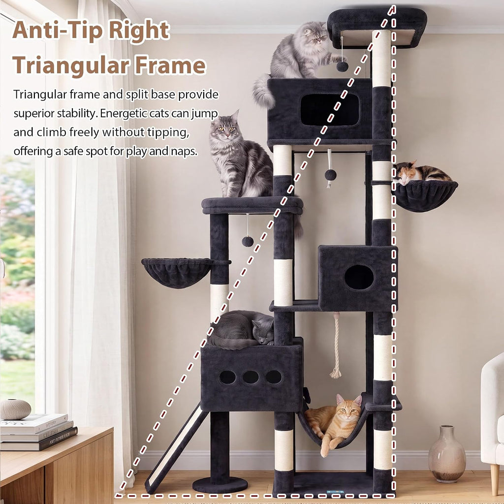 Cat Tree, 89" (225cm) Tall Cat Tower with 3 Cat Condos, GCT808G