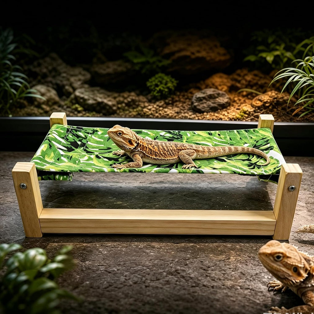 Bearded Dragon Bed, Wooden Reptile Hammock, Hanging Sleeping Lounger, Safe Natural Wood Resting Place for Lizard, Leopard Gecko, Snake, and Other Small Animals(Green, Medium)