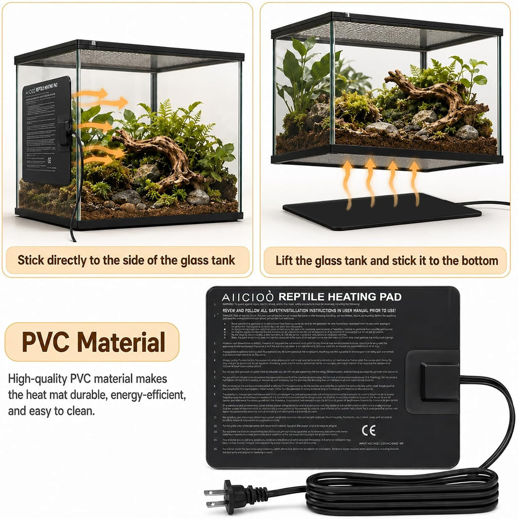 Aiicioo Reptile Heating Pad - Hermit Crab Heater Heat Mat for Reptiles Snake Lizard Terrarium 8 Watt