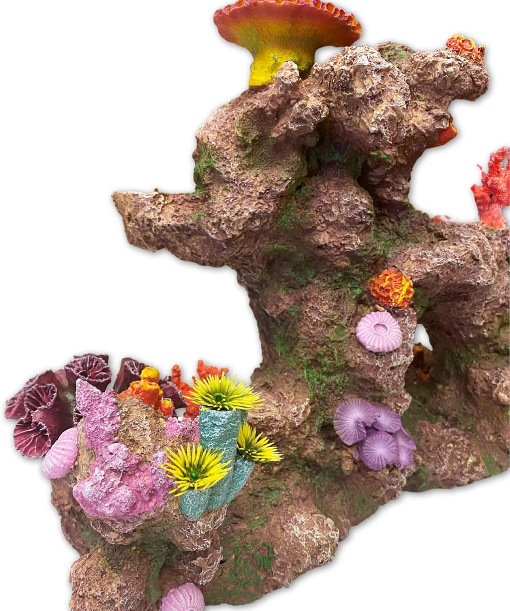 Large Coral Insert Rock for Aquariums – 22" x 13" x 6" – Pre-Mounted Artificial Corals for 40–100 Gallon Tanks