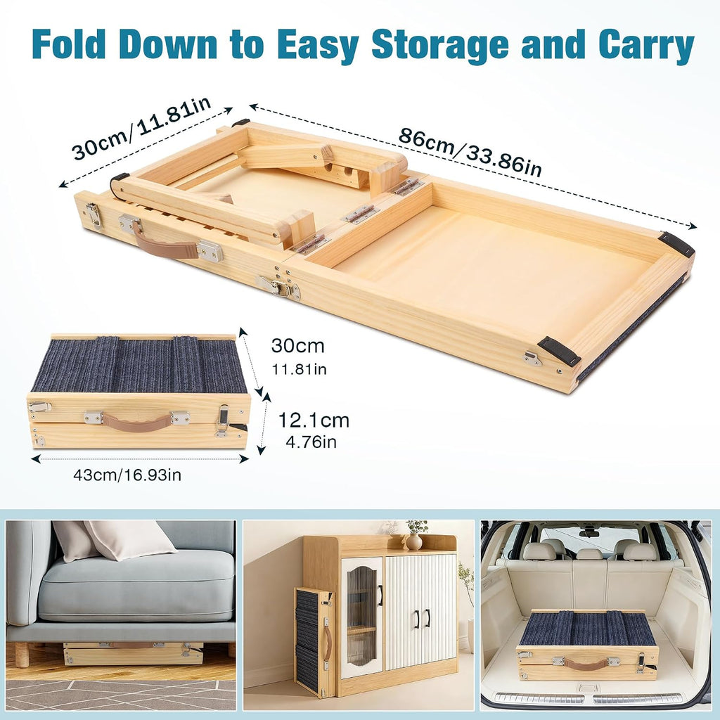 Dog Ramp for Bed, 19.5" H Adjustable Folding Ramp for Dogs to Get on Bed, Solid Wood Dog Ramps for Small Dogs, Non-Slip Waterproof Easy Storage for Bed Couch - (L 34" ×W 12")