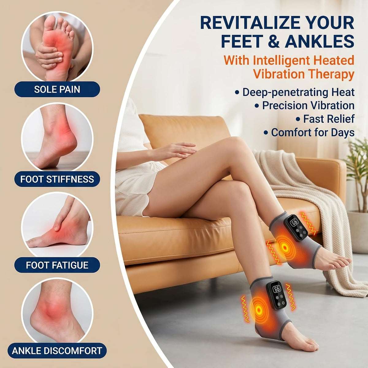 Foot Advanced Renew Triple Method Massager for Neuropathy and Plantar Fasciitis Pain Relief,Portable Cordless Ankle Massager with 5 Vibration Modes and Heat for Heel,Arch&Ankle Relief-1 PC