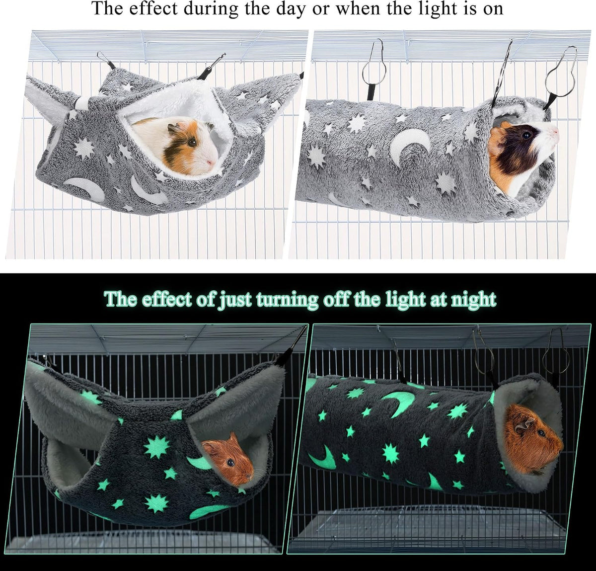 Noctilucent Luminous Grey Guinea Pig Rat Hammock Bunkbed Hanging Tunnel