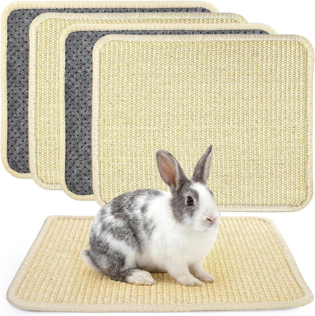 4 Pcs Rabbit Scratch Mat, 16 x 12 in Natural Sisal Bunny Scratching Pad, Rabbit Claws Teeth Care Resting Rug, Animal Chew Toy Forage Cage Accessories for Grinding, Biting, Sleeping, Nesting