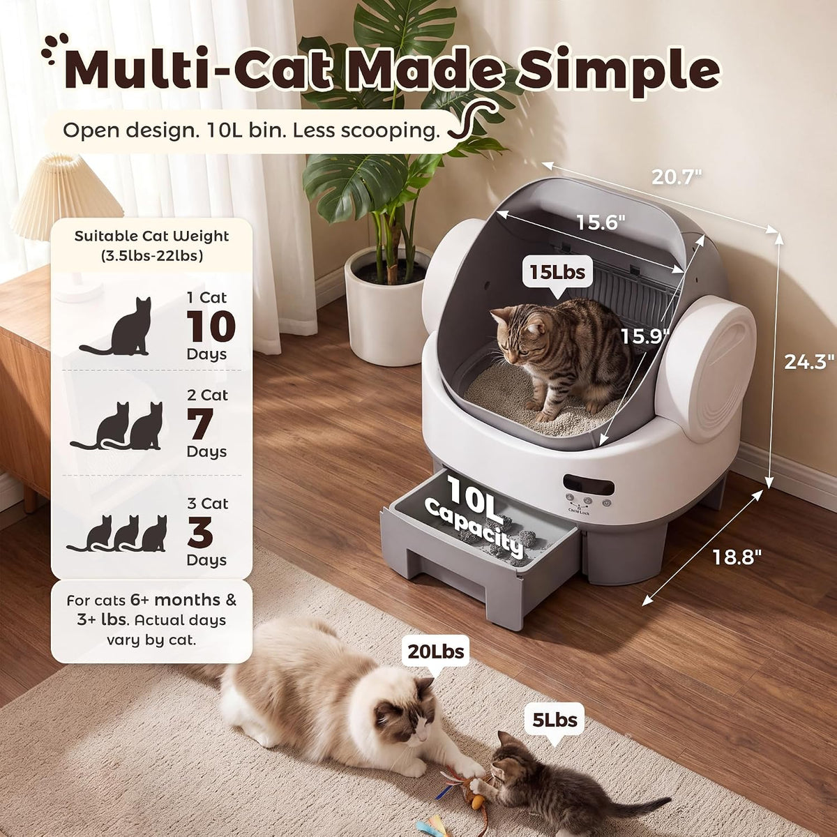 WARCAT Automatic Self-Cleaning Cat Litter Box Open-Top Child Lock Grey