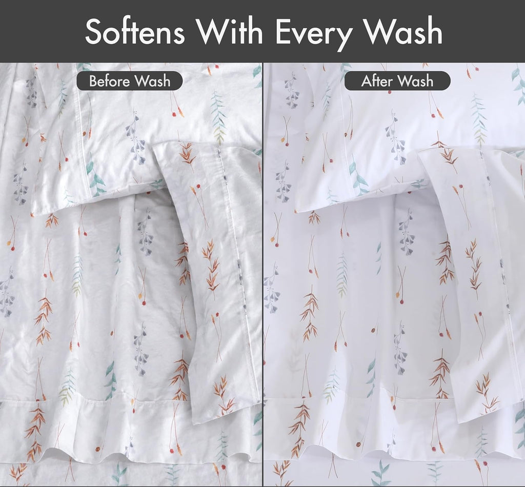 ZOYER 100% Cotton Queen Sheets, Percale Weave, Fairy Meadows
