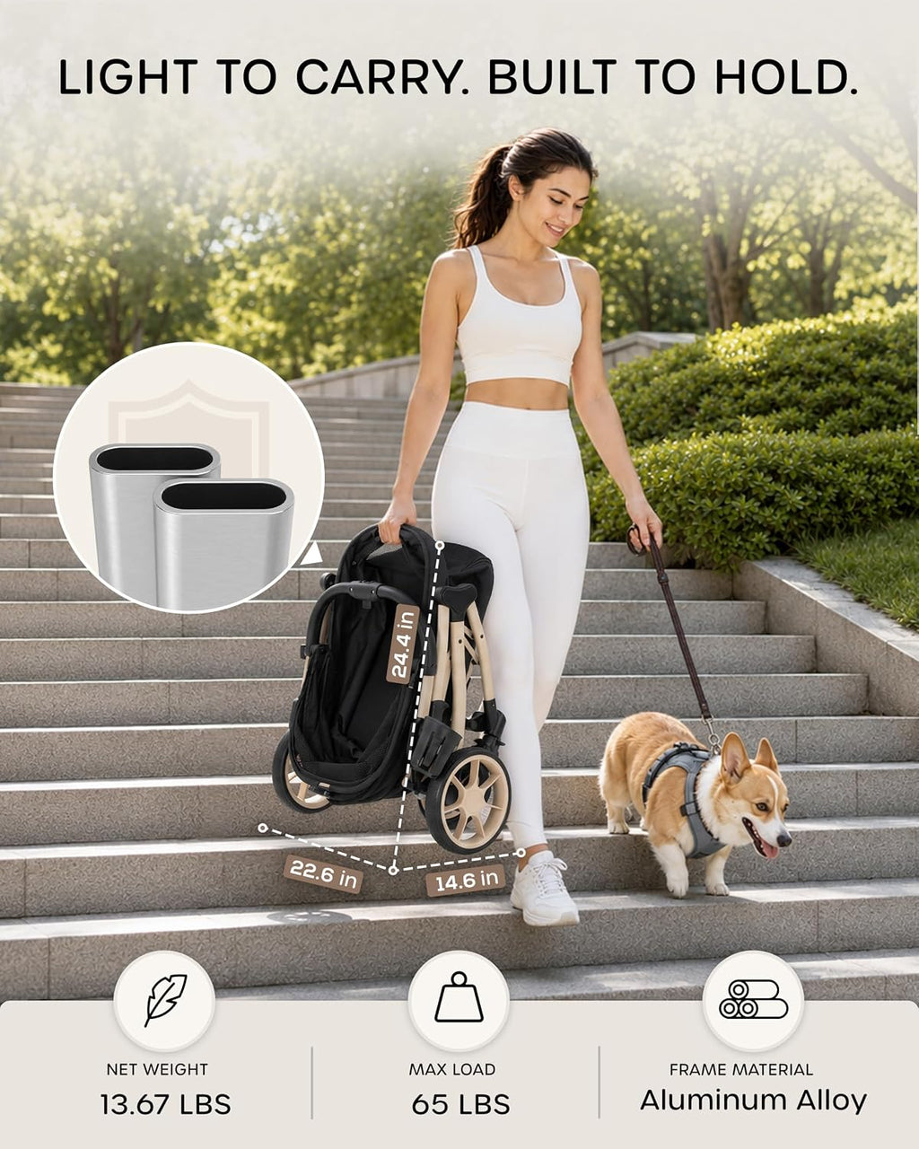 Dog Stroller for 1/2 Small Dogs & Medium Dogs,7/9 Rubber Wheels