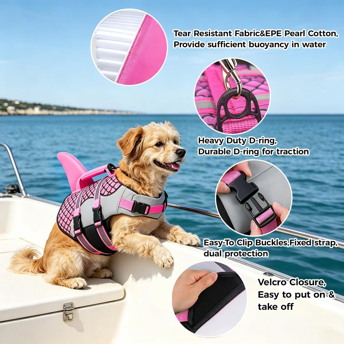 Dog Life Jacket(Shark Pattern/Green, Large)