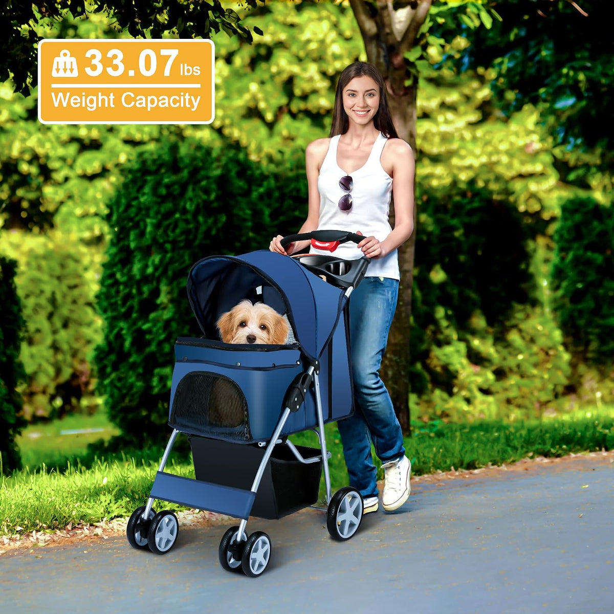 Foldable Pet Stroller 4 Wheels for Small Medium Dogs Cats,Blue
