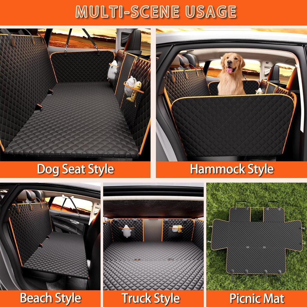 Back Seat Extender for Dogs - Large Space, Waterproof Dog Car Seat Cover for Back Seat with Hard Bottom Holds 420lbs, 600D Heavy-Duty Upgraded Material Dog Hammock for Car, Easy to Use and Clean