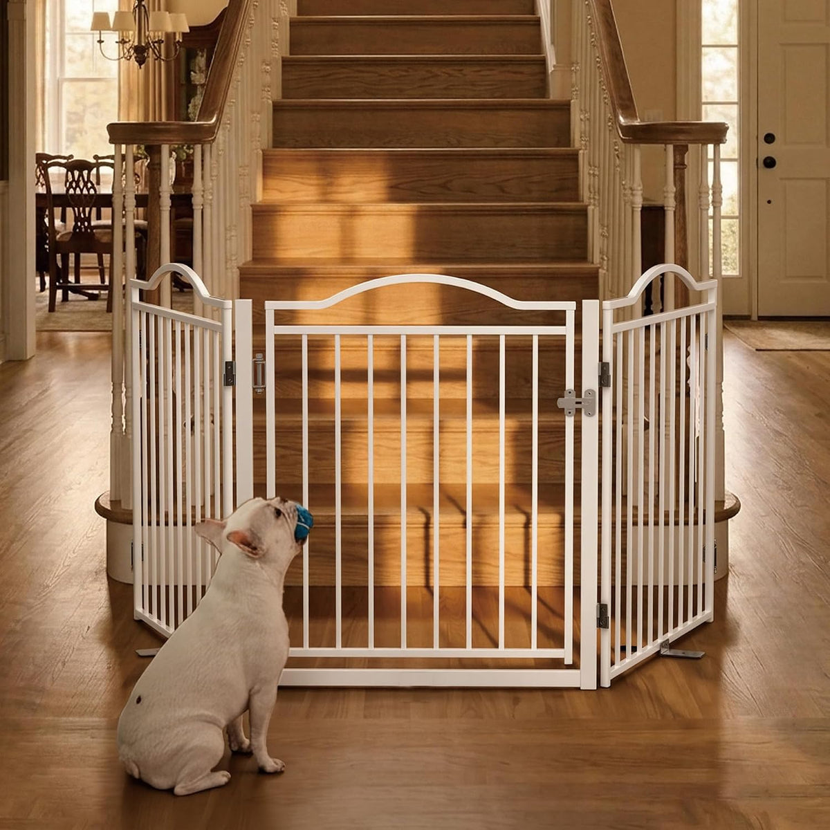 No Pawblems Metal Freestanding Foldable Dog Gate with Door, 30'' Tall