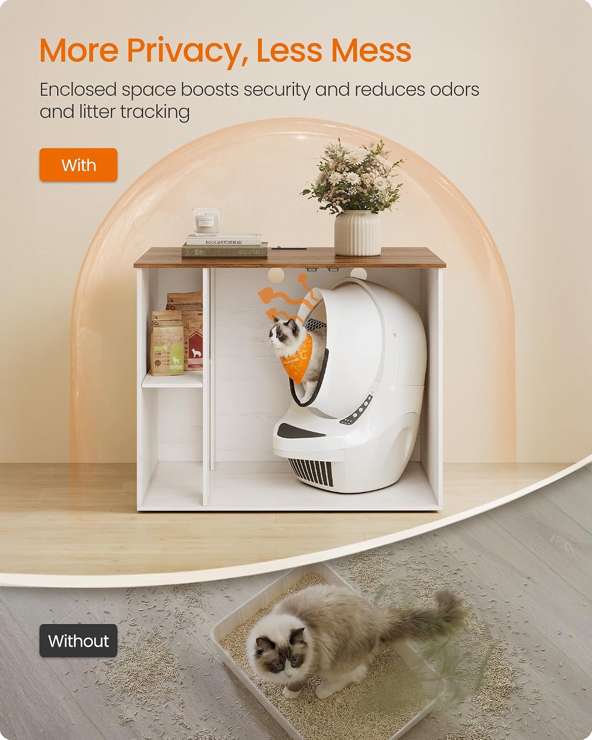 Feandrea Cat Litter Box Enclosure, Hidden Cat Washroom with Power Outlet