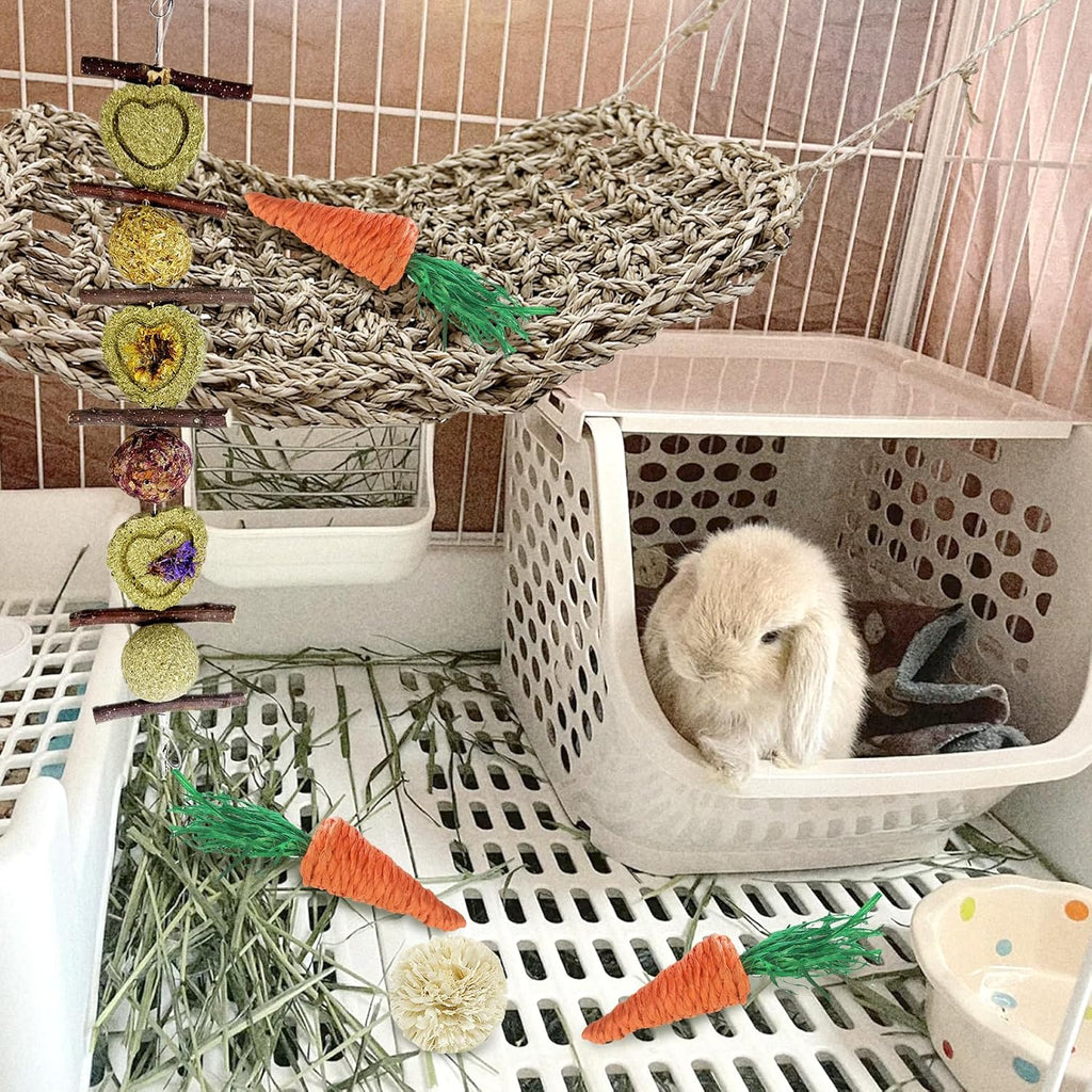 Rabbit Seagrass Activity Mat Bunny Toy Hanging Rabbit Chew Toys for Teeth Bunny Enrichment Toys Seagrass Protector Mat Small Animal Toys for Chinchilla Guinea Pigs Hamsters Rats Rodent