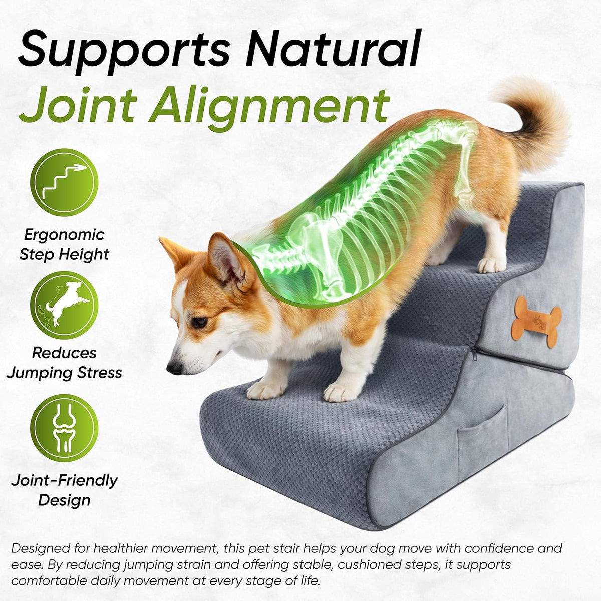 Dog Stairs for Bed & Couch – 2-in-1 Foldable Dog Stairs and Ramp (Gray (as Shown))