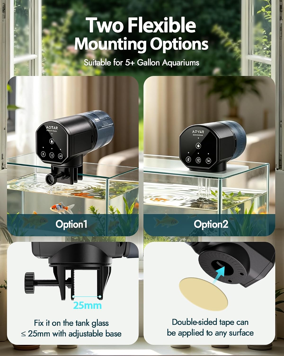 Automatic Fish Feeder Dispenser for Aquarium: 200ml Large Capacity Auto Feeders for Small Tank Turtle Betta Koi - Battery Food Feeding Timer for Flakes Pellet Vacation Weekend Day