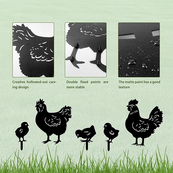 5 Pack Chicken Metal Garden Decorative Stakes, Weather Proof Silhouette Statues - Image 5