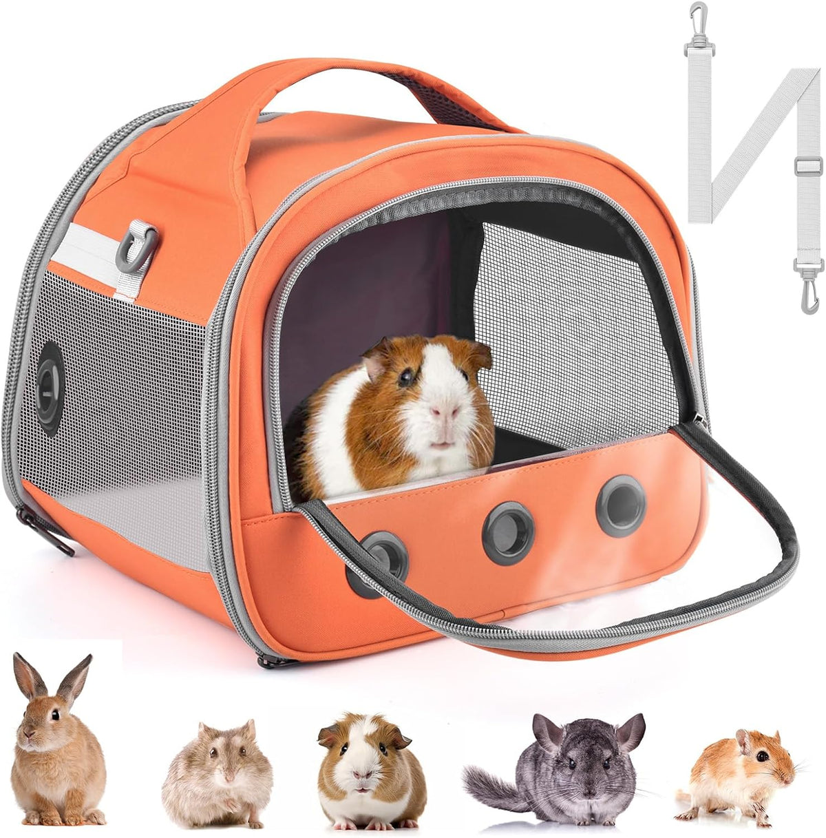 Bissap Guinea Pig Carrier Bag, Portable Small Animal Carrier Pouch for Hamster Chinchilla Rabbit Gerbil Hedgehog Sugar Glider Outgoing Travel Carrying Case -Orange