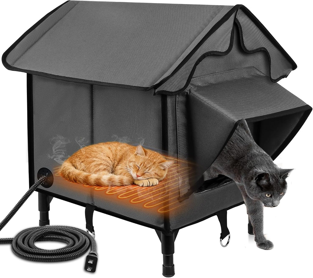 Newget Heated Cat House for Outside, Winter Cat House with Heated Pad