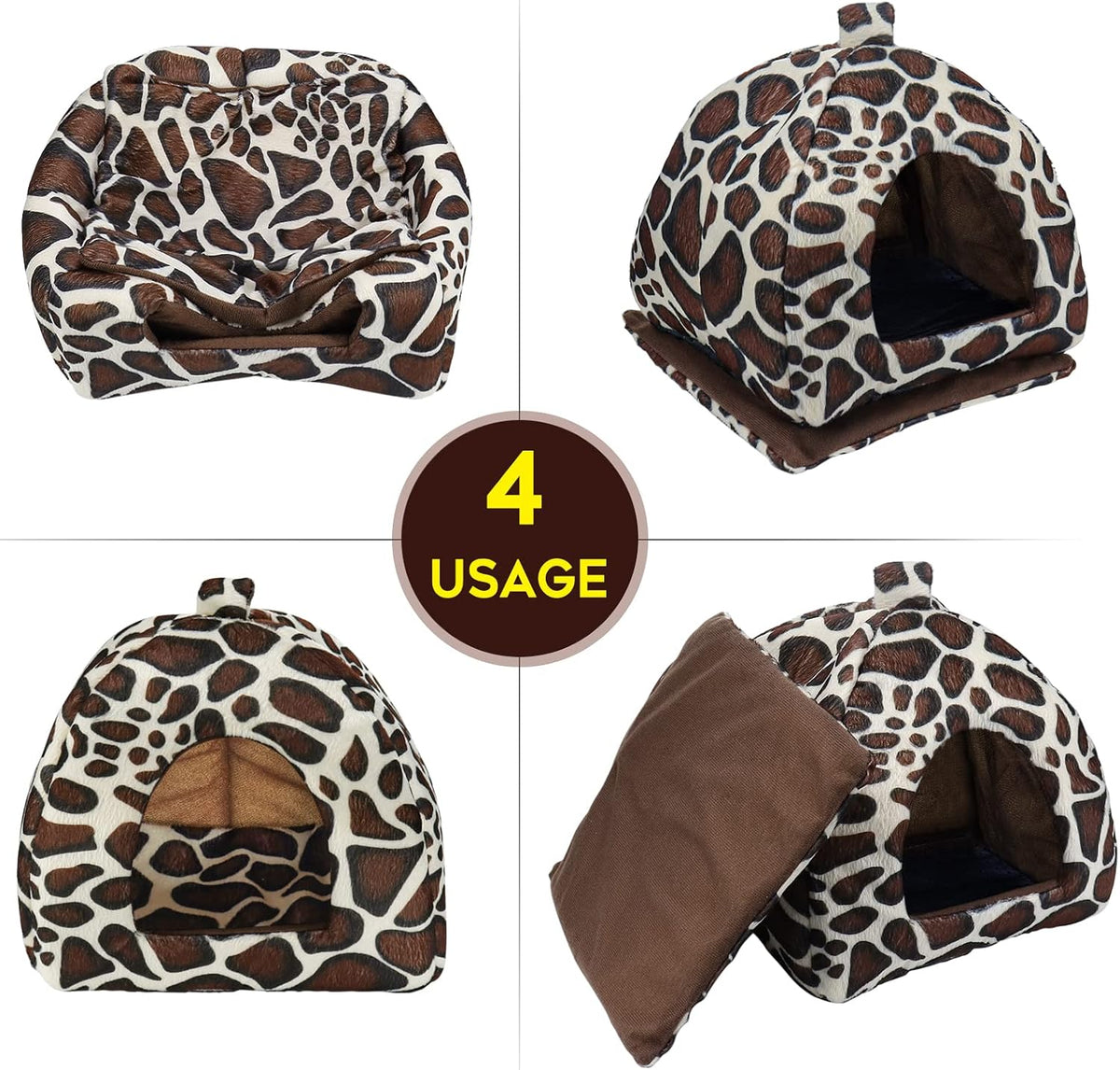 Mygeromon Guinea Pig Bed Rabbit Hideout Cuddle Cup (Leopard Print Style)