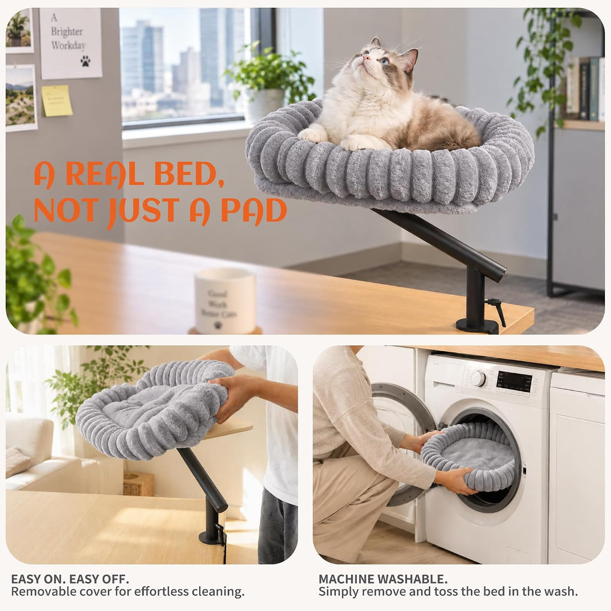 PETKARAY Cloud Cat Desk Bed, 360° Rotating Elavated Cat Hammock Perch
