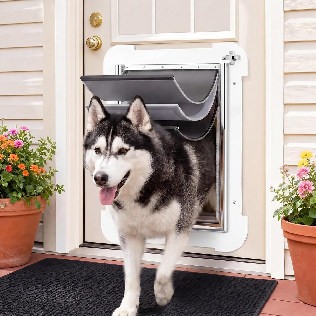 3-Flap Never Rust Extra Large Dog Door for Doors with Sliding Lock Panel