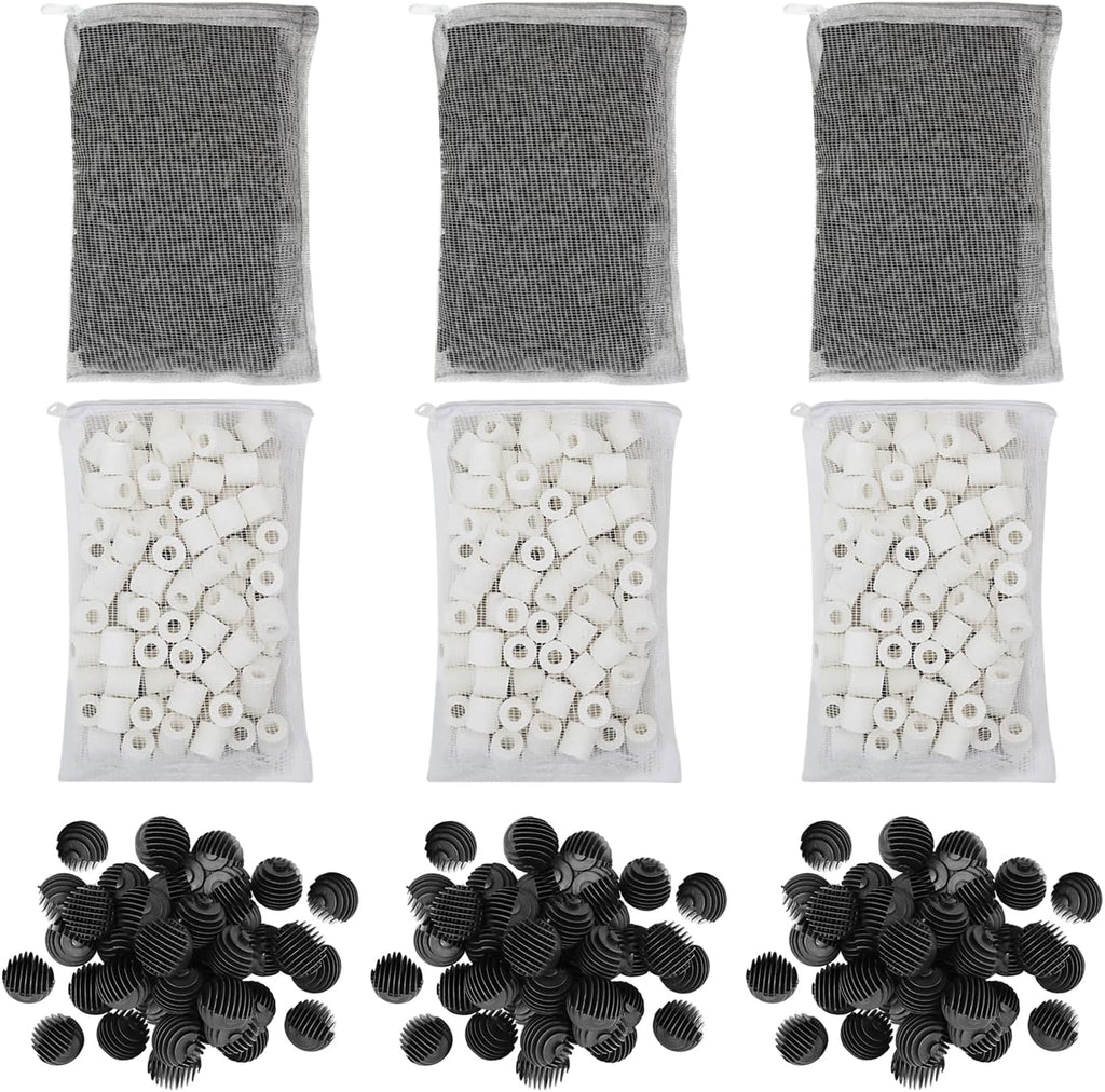 Flexzion Aquarium Canister Filter Media Set, Bio Balls, Rings & Carbon