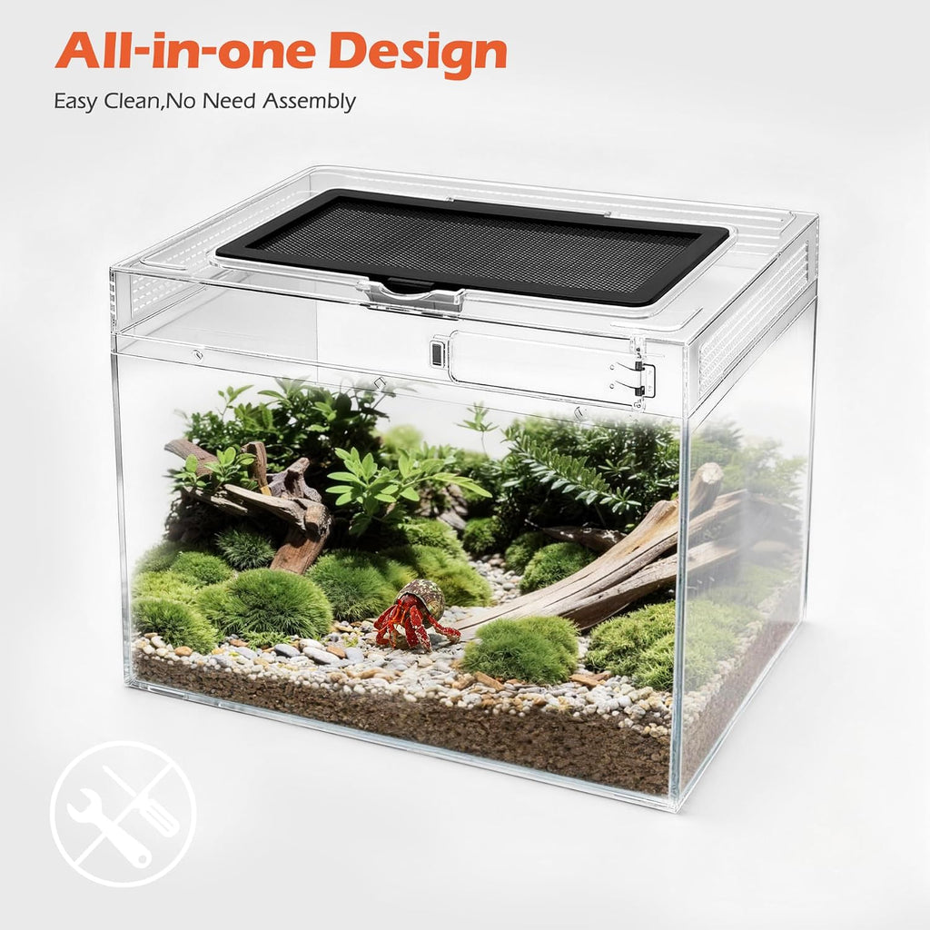 AZV Reptile Terrarium Starter Kit,8 Piece 3.2-Gal Clear PC Hermit Crab Tank
