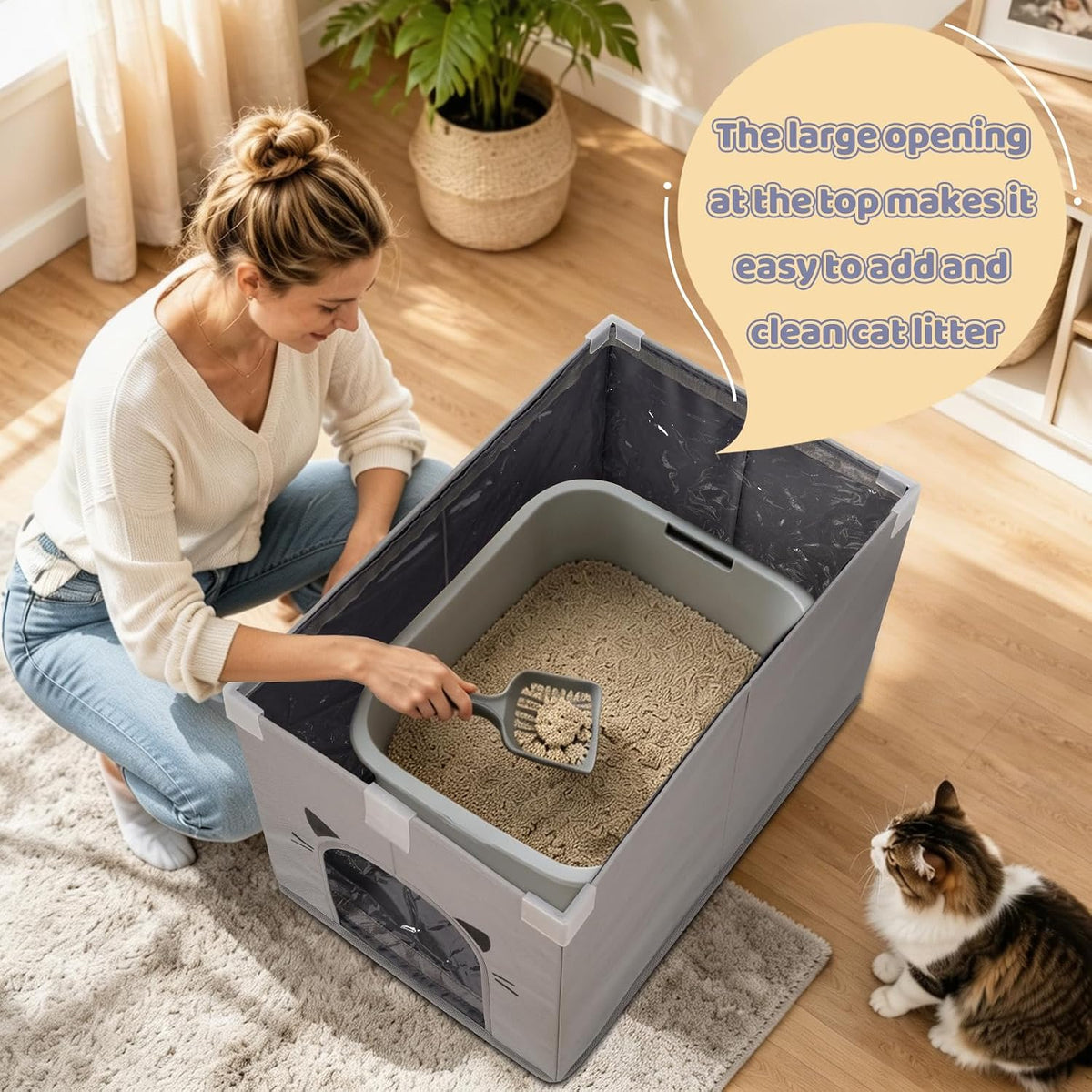 Cat Litter Box Enclosure, Waterproof Foldable Splash Guard
