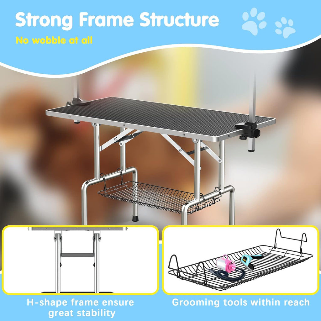 Lyromix 36'' Foldable Dog Grooming Table with Arms/Nooses/Mesh Tray, Black