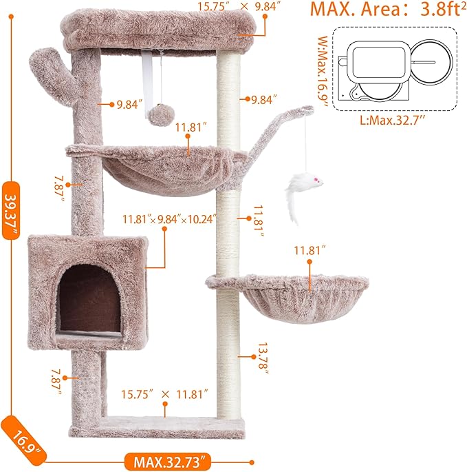 Heybly Cat Tree, 39.4 Inches Tower Condo - Image 5