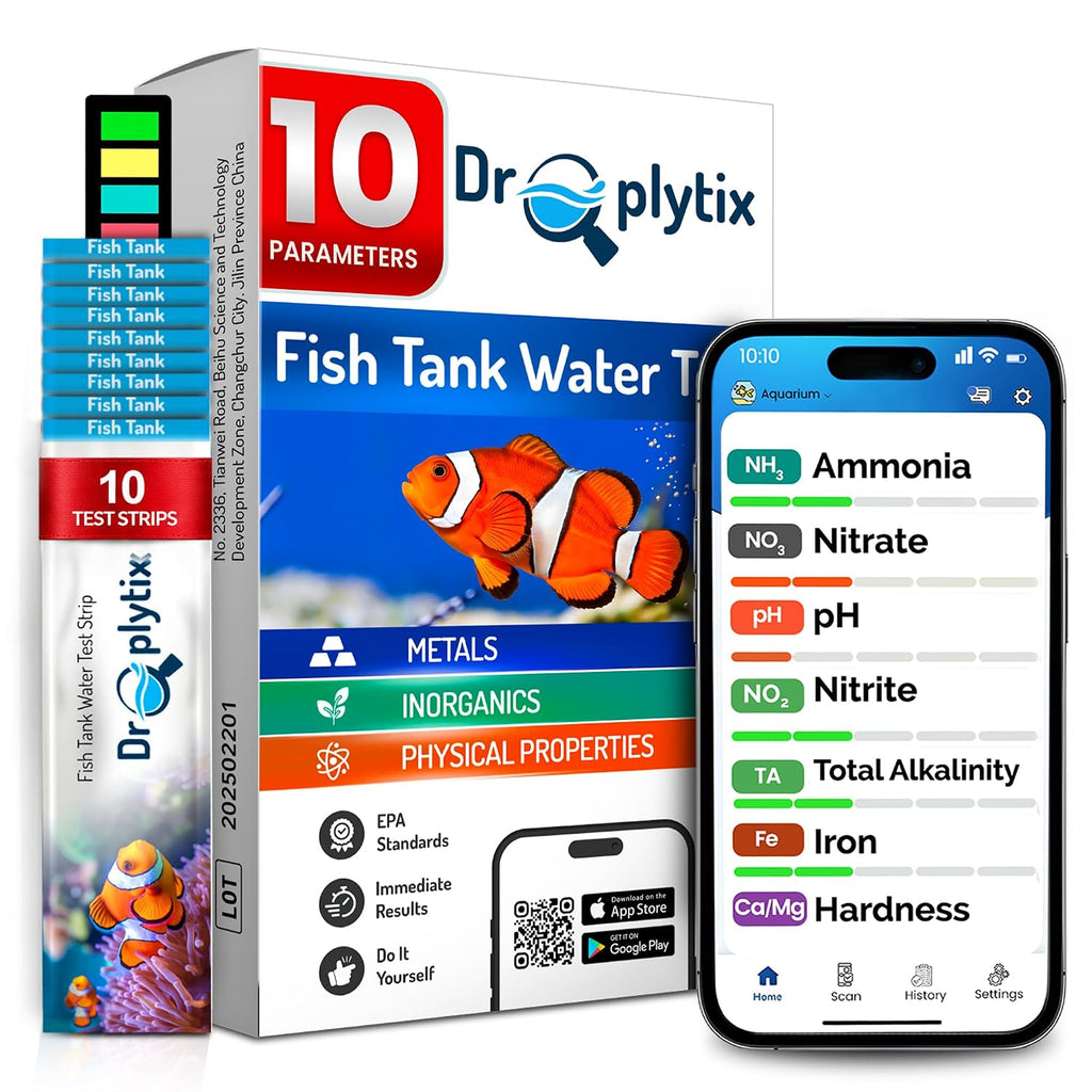 Digital Aquarium Water Test Kit, App-Enabled 10-in-1 Fish Tank Test Kit for Freshwater & Saltwater, Aquarium Test Strips for Fish Tanks, Reef, pH, Ammonia, Nitrate, Nitrite, GH, KH, Chlorine