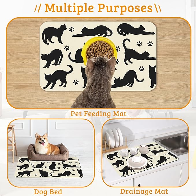 Pet Feeding Mat, Cat Silhouette Absorbent Dog Cat Food Mat Dog Mat - Image 7