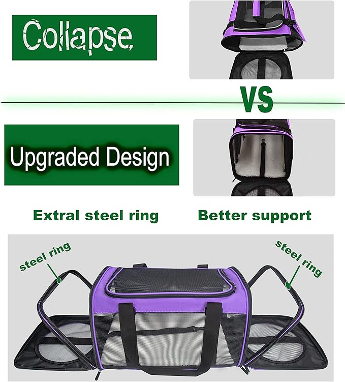 Soft-Sided Pet Carrier for Cats Small Dogs of 15 Lbs Medium Purple - Image 2