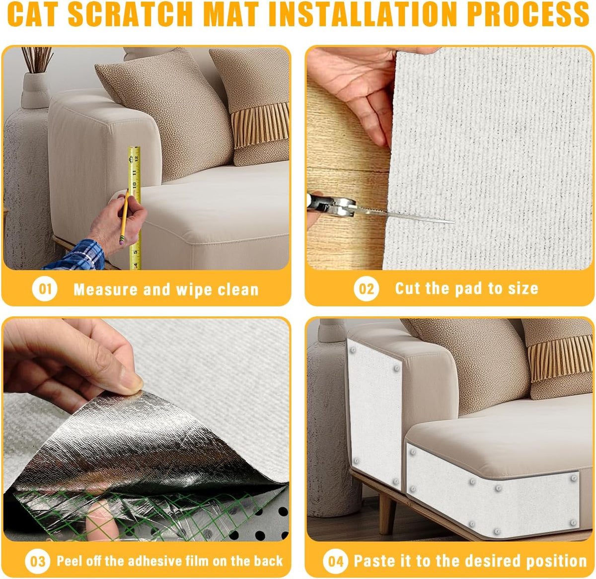 Cat Scratch Mat,78.8"x15.9" Trimmable Self-Adhesive Cat Scratch Furniture Protector, Sticky Cat Scratcher Wall Mat, Covering Cats Tower, Couch Protector from Cats Claws (White)