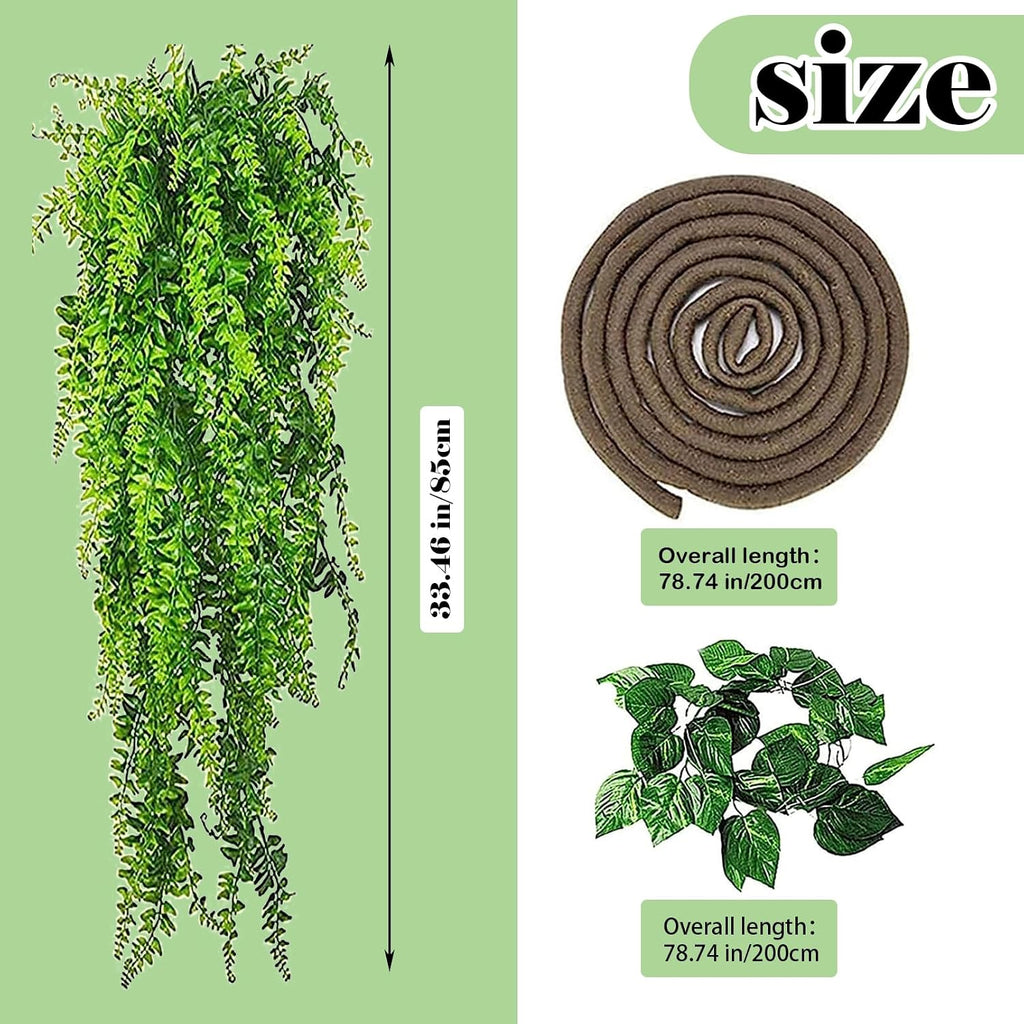 Bearded Dragon Hammock,Large Lizard Lounger,Reptile Tank Hanging Plants Climbing Jungle Vines Flexible Leaves Decorations for Lizards Chameleon Gecko Snakes(3 PCS)