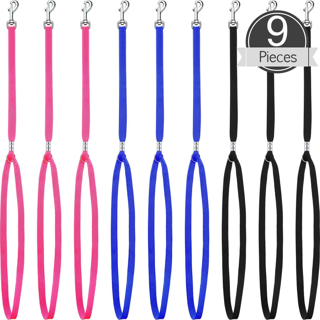 Boao 9 Pcs Pet Grooming Loop Adjustable Nylon Restraint, Black, Blue, Pink