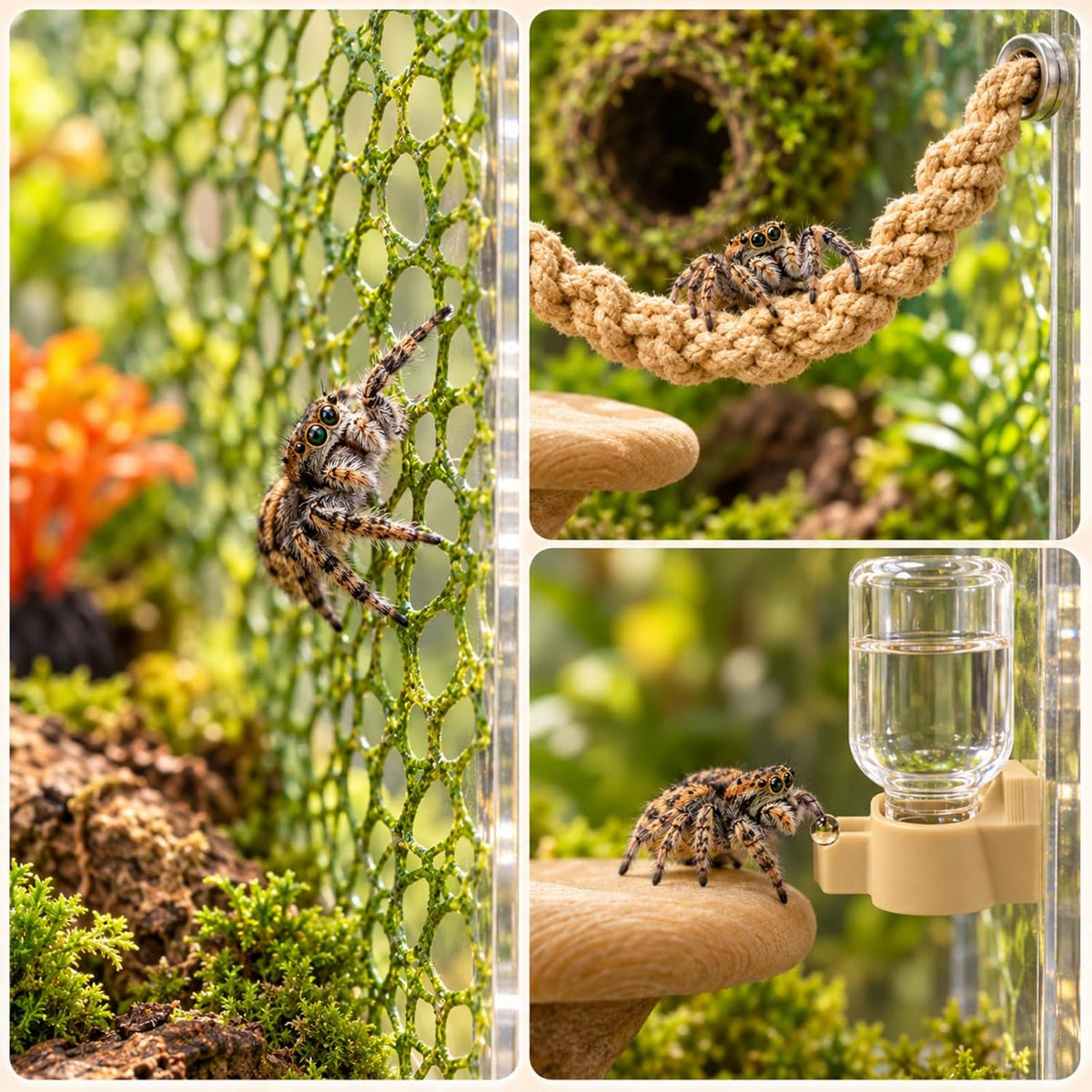Jumping Spider Enclosure Accessories Kit with Moss Hide and Web