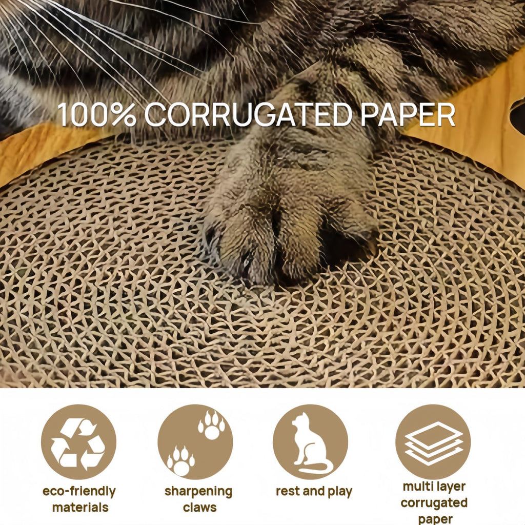 Circular Cat Scratch Board with Balls, Corrugated Cardboard Interactive Toy, 13 Inch Round Grinding Post with Ball Track, No-Shed Design