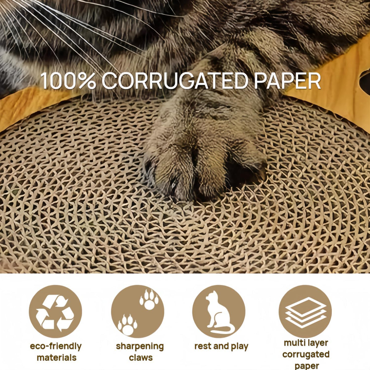 Circular Cat Scratch Board with Balls, Corrugated Cardboard Interactive Toy, 13 Inch Round Grinding Post with Ball Track, No-Shed Design