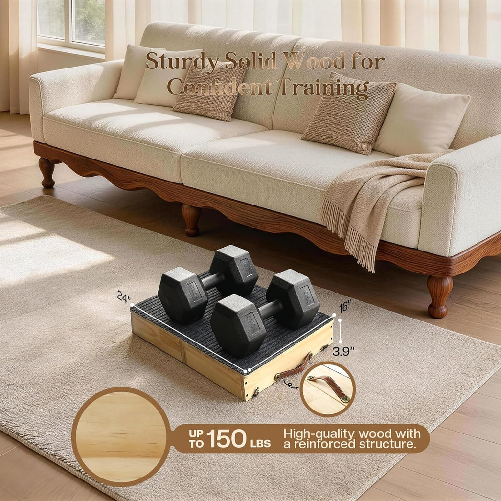 Solid Wood Dog Training Platform, Non-Skid Dog Place Board with Carpet Surface, Portable Dogs Agility Equipment, Connectble Dogs Training Floor Protection Trays for Behavior Basics, 24x16in