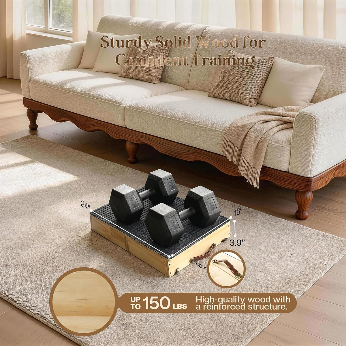 Solid Wood Dog Training Platform, Non-Skid Dog Place Board with Carpet Surface, Portable Dogs Agility Equipment, Connectble Dogs Training Floor Protection Trays for Behavior Basics, 24x16in